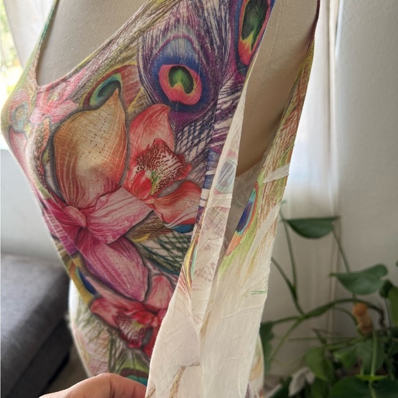 Vintage y2k Burnout Peacok floral Tunic Dress Cut out Sleeve - Picture 6 of 8